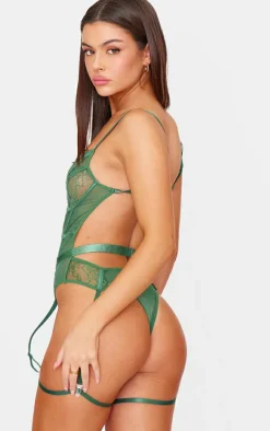 Green Lace Suspender Lingerie Bodysuit