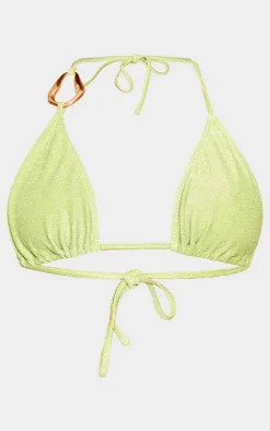 Green Lurex Trim Detail Triangle Bikini Top