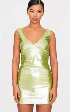 Green Metallic Cowl Back Shift Dress