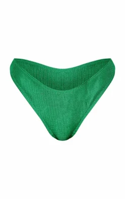 Green Metallic Crinkle High Leg Bikini Bottoms