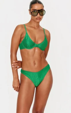 Green Metallic Crinkle Underwired Bikini Top