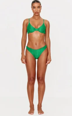 Green Metallic Crinkle Underwired Bikini Top