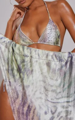 Green Muted Animal Print Micro Mini Tie Side Bikini Bottoms