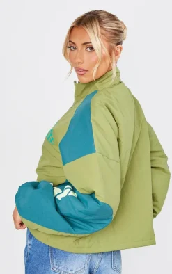 Green Nylon Oversized Racer Graphic Bomber Jacket