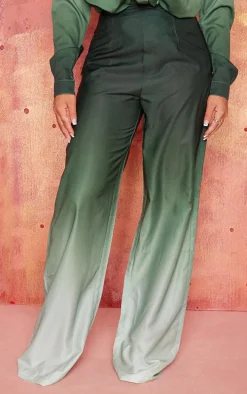 Green Ombre Print Wide Leg Pants