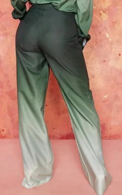 Green Ombre Print Wide Leg Pants