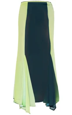 Green Ombre Printed Chiffon Handkerchief Hem Maxi Skirt