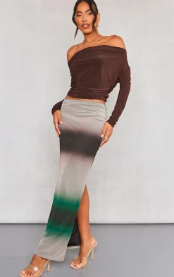 Green Ombre Printed Lined Mesh Maxi Skirt