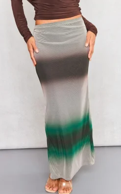 Green Ombre Printed Lined Mesh Maxi Skirt