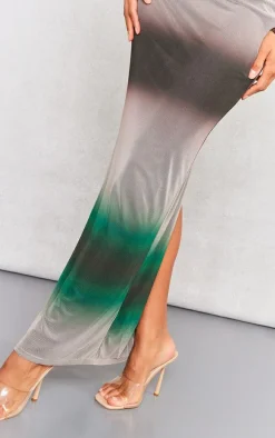 Green Ombre Printed Lined Mesh Maxi Skirt