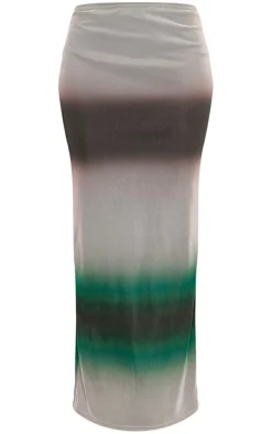 Green Ombre Printed Lined Mesh Maxi Skirt
