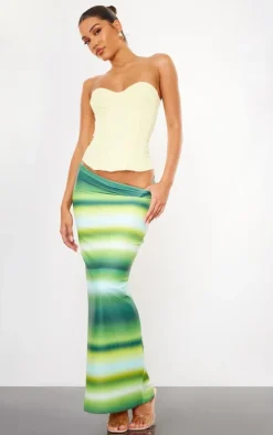 Green Ombre Printed Matte Sculpt Tie Waist Maxi Skirt