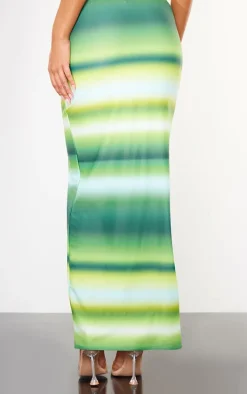 Green Ombre Printed Matte Sculpt Tie Waist Maxi Skirt