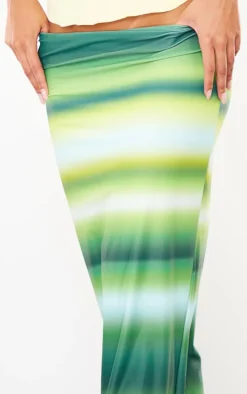 Green Ombre Printed Matte Sculpt Tie Waist Maxi Skirt