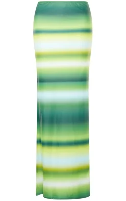 Green Ombre Printed Matte Sculpt Tie Waist Maxi Skirt