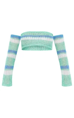 Green Open Knit Off The Shoulder Bandeau Top