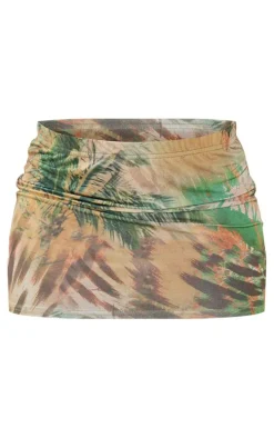 Green Palm Print Micro Mini Skirt
