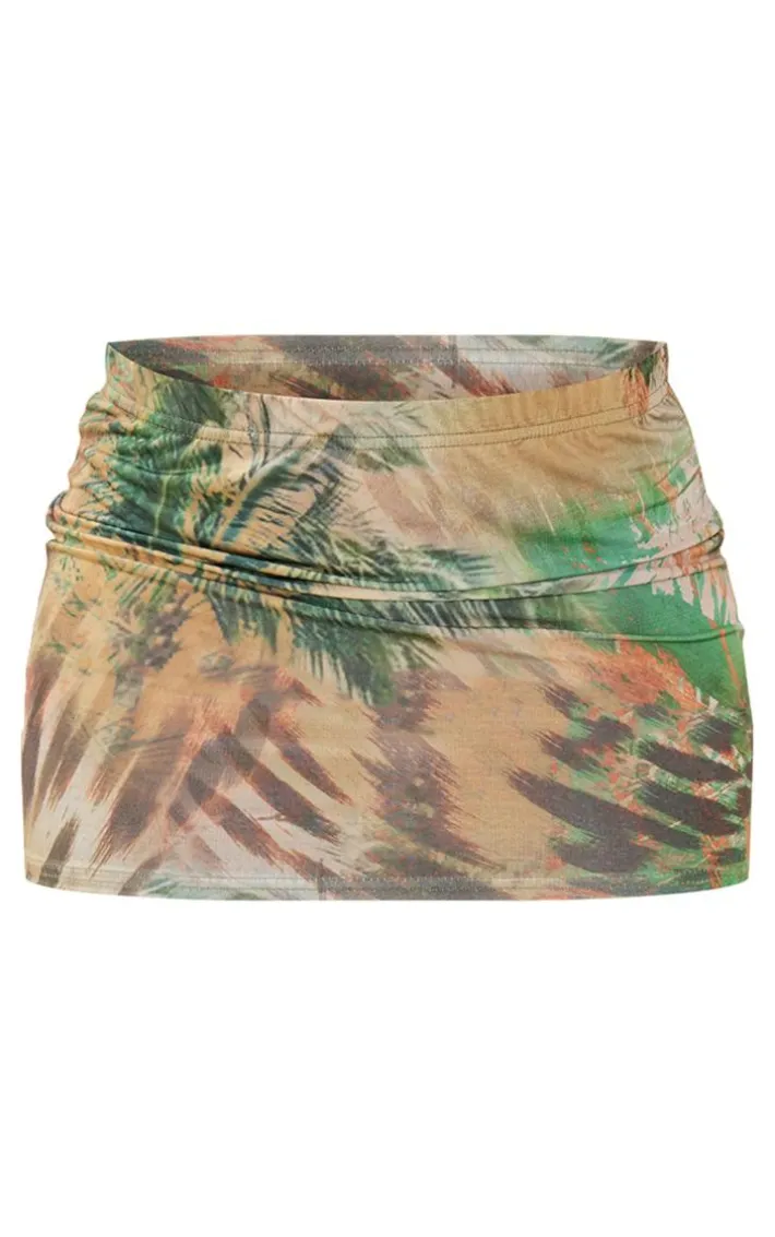 Green Palm Print Micro Mini Skirt