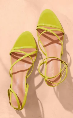 Green Patent PU Point Toe Cross Strap Heeled Sandals
