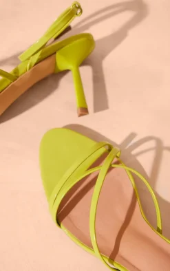 Green Patent PU Point Toe Cross Strap Heeled Sandals