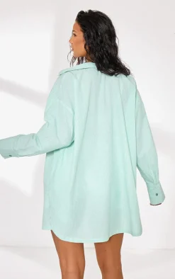 Green Pinstripe Oversized Cotton Poplin Shirt