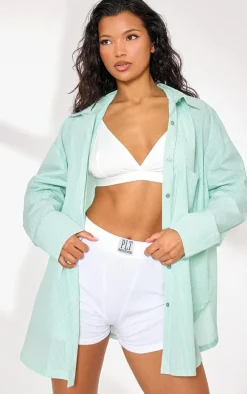 Green Pinstripe Oversized Cotton Poplin Shirt