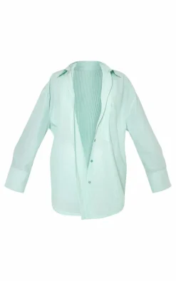 Green Pinstripe Oversized Cotton Poplin Shirt