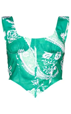 Green Print Linen Look Corset