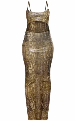 Green Print Sequin Cut Out Maxi Dress