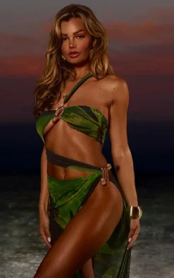 Green Printed Asymmetric Maxi Dress