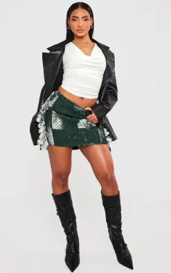 Green Printed Jacquard Tassel Edge Mini Skirt