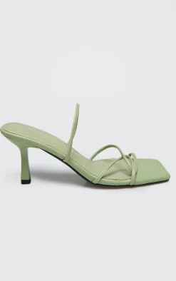 Green PU Wide Fit Cross Over Strap Heeled Mules