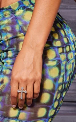 Green Snake Print Mesh Micro Mini Skirt