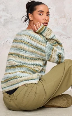 Green Soft Marl Knit Oversized Sweater