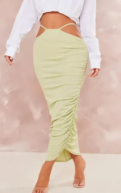 Green Sparkle Jersey Tie Waist Ruched Midaxi Skirt