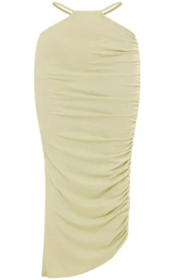 Green Sparkle Jersey Tie Waist Ruched Midaxi Skirt