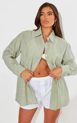 Green Striped Oversized Shirt
