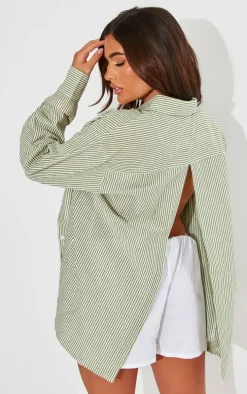 Green Striped Oversized Shirt