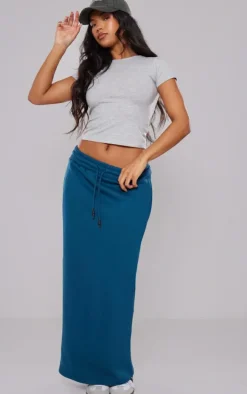 Green Sweat Drawstring Midi Skirt