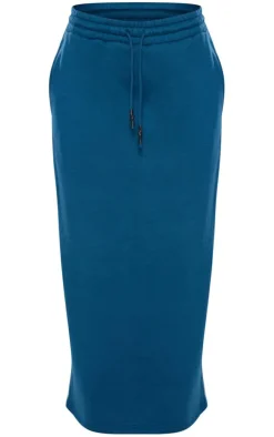 Green Sweat Drawstring Midi Skirt