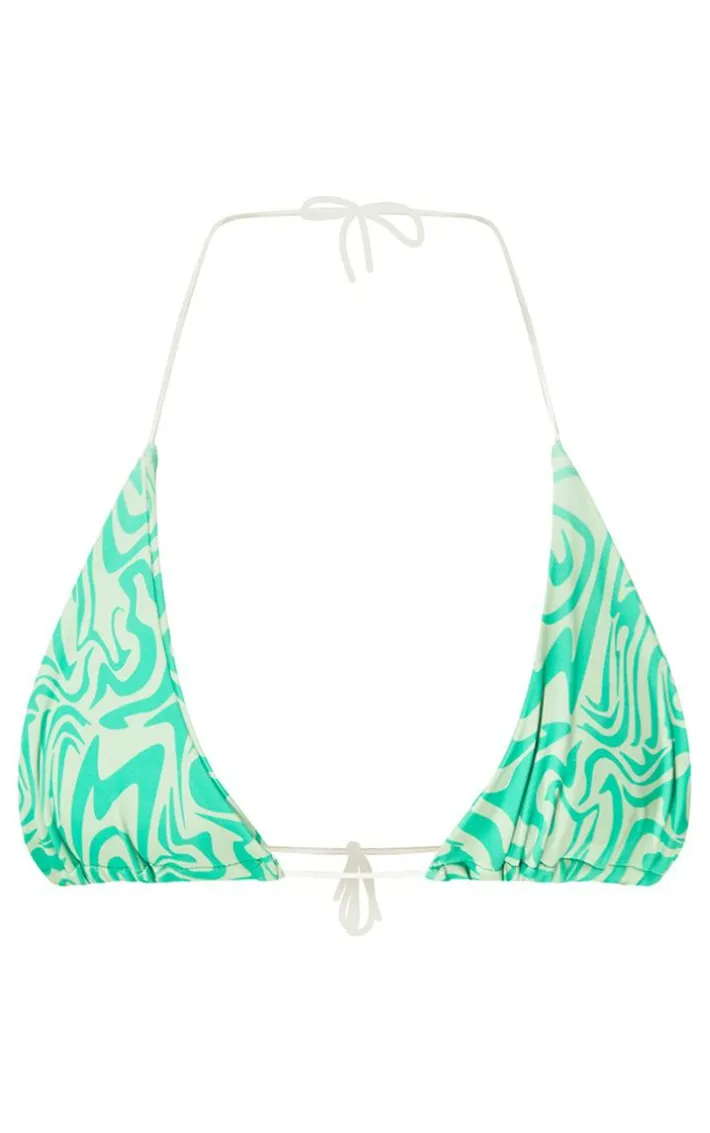 Green Swirl Print Triangle Bikini Top