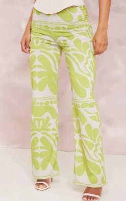 Green Swirl Printed Jersey Printed Wide Leg Pants