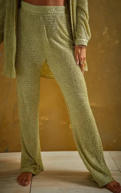 Green Textured Beach Pants