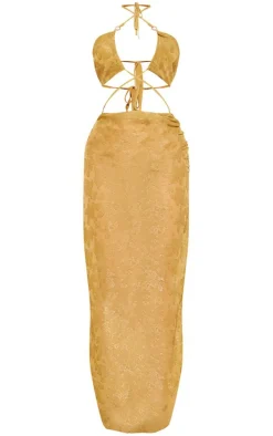 Green Textured Floral Chiffon Cross Front Maxi Dress