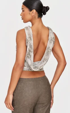 Green Textured Glitter Cowl Back Long Top