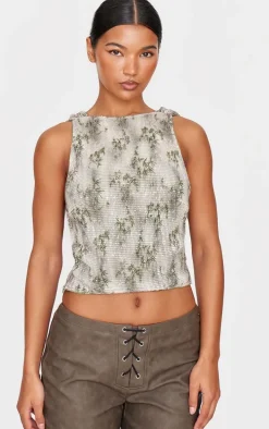 Green Textured Glitter Cowl Back Long Top