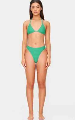 Green Textured High Leg Bikini Bottoms