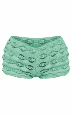 Green Textured Hot Pant Shorts