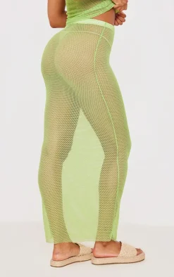 Green Textured Sheer Low Rise Midaxi Skirt