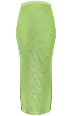 Green Textured Sheer Low Rise Midaxi Skirt
